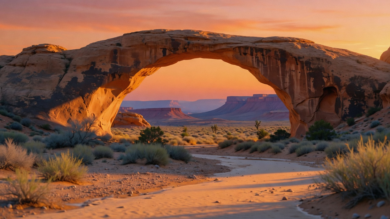 Southern Utah sandstone arch at sunset